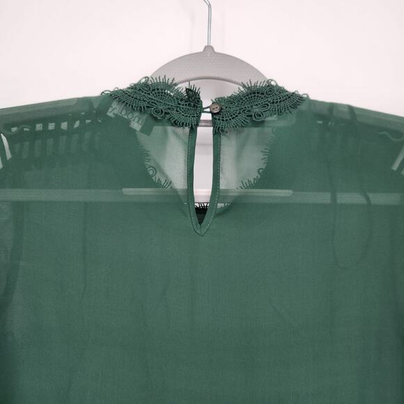 Mod X Evergreen Mesh Ladder Lace Sleeve Keyhole Back Tiered Tulle Top Women's XS - Picture 11 of 12